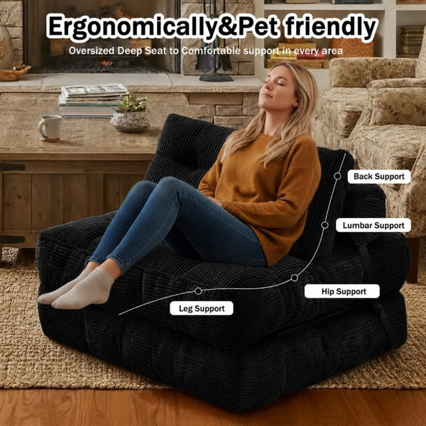 English Elm Folding Corduroy Convertible Chair Bed Modern Lounge for Dorm Studio or Bedroom T6117P517389