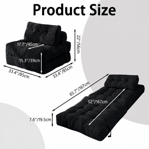 English Elm Folding Corduroy Convertible Chair Bed Modern Lounge for Dorm Studio or Bedroom T6117P517389