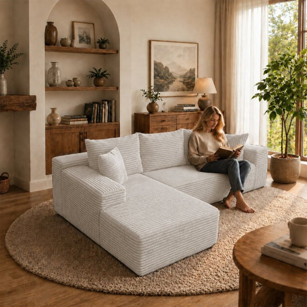 English Elm 105.1-Inch Gray Corduroy Sectional Sofa with Left Chaise Cloud Cushion Lounge Seating T6117S00001