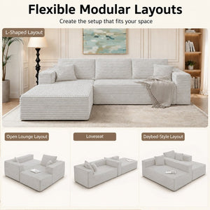 English Elm 105.1-Inch Corduroy Sectional Sofa with Chaise Cloud Cushions for Modern Living Rooms Gray Right Side Lounge Chair T6117S00002