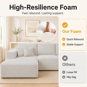 English Elm 105.1-Inch Corduroy Sectional Sofa with Chaise Cloud Cushions for Modern Living Rooms Gray Right Side Lounge Chair T6117S00002
