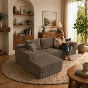 English Elm 105.1-Inch Corduroy Sectional Sofa with Chaise Cloud Cushions for Modern Living Rooms Coffee Left Side Lounge Chair T6117S00003