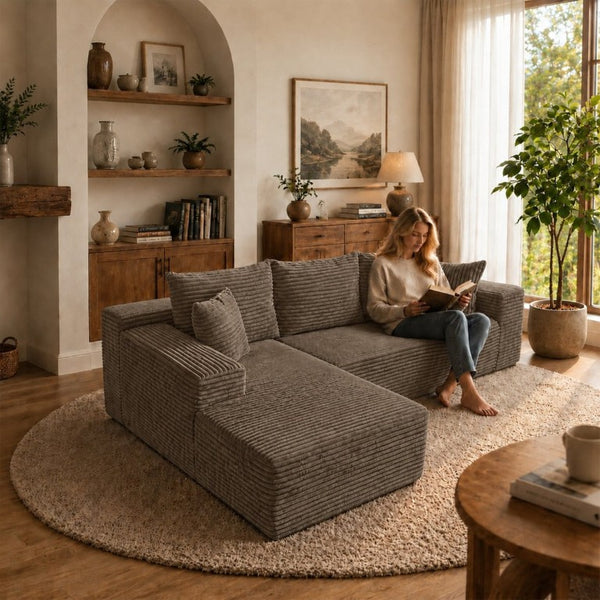 English Elm 105.1-Inch Corduroy Sectional Sofa with Chaise Cloud Cushions for Modern Living Rooms Coffee Left Side Lounge Chair T6117S00003