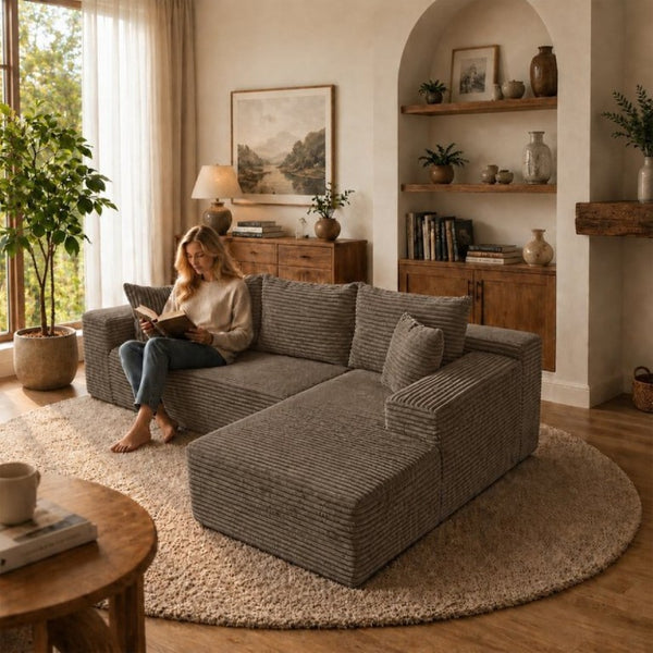 English Elm 105.1-Inch Corduroy Sectional Sofa with Chaise Cloud Cushions for Modern Living Rooms Coffee Right Side Lounge Chair T6117S00004