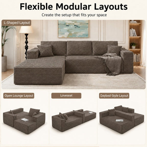 English Elm 105.1-Inch Corduroy Sectional Sofa with Chaise Cloud Cushions for Modern Living Rooms Coffee Right Side Lounge Chair T6117S00004