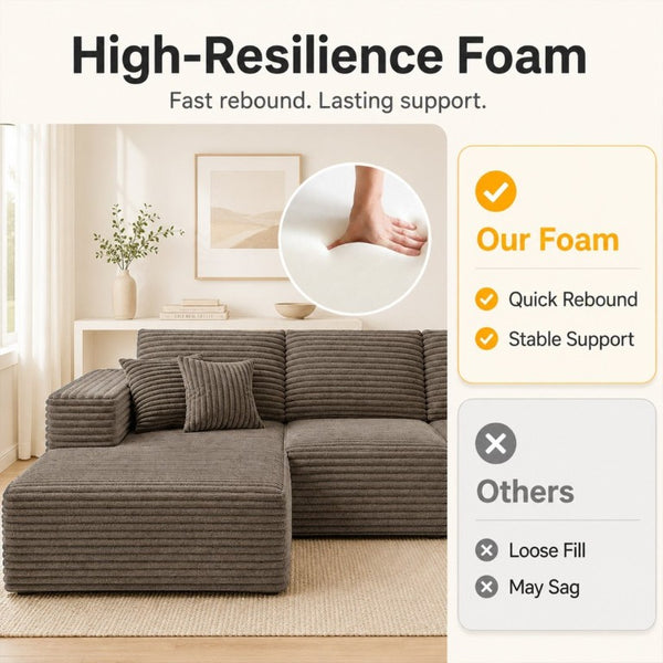 English Elm 105.1-Inch Corduroy Sectional Sofa with Chaise Cloud Cushions for Modern Living Rooms Coffee Right Side Lounge Chair T6117S00004