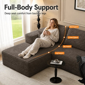 English Elm 105.1-Inch Corduroy Sectional Sofa with Chaise Cloud Cushions for Modern Living Rooms Coffee Right Side Lounge Chair T6117S00004