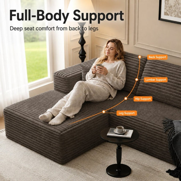 English Elm 105.1-Inch Corduroy Sectional Sofa with Chaise Cloud Cushions for Modern Living Rooms Coffee Right Side Lounge Chair T6117S00004