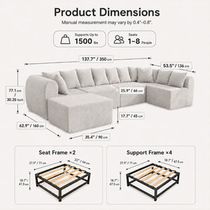 English Elm 137.7 Inch U-Shaped Chenille Modular Sectional with Dual Chaise Deep Seat Cloud Sofa Beige White T6117S00005