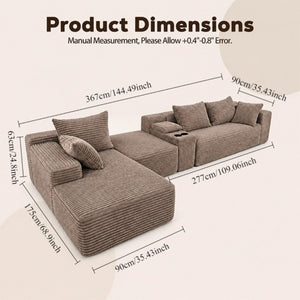 English Elm 144 Inch Corduroy Modular Sectional Deep Seat U Shape Sofa with Storage for Living Rooms T6117S00011