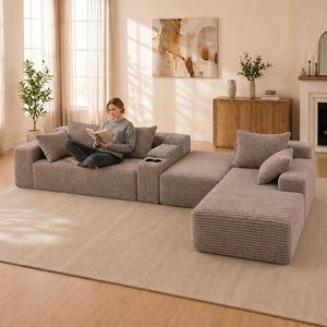 English Elm Advanced Corduroy Modular Sectional Deep Seat U Shape Sofa with Storage for Living Rooms T6117S00012