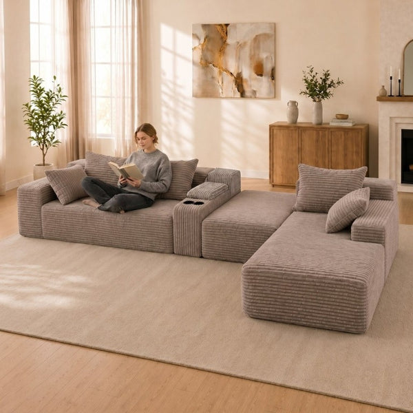 English Elm Advanced Corduroy Modular Sectional Deep Seat U Shape Sofa with Storage for Living Rooms T6117S00012