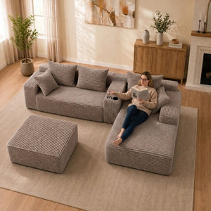 English Elm Advanced Corduroy Modular Sectional Deep Seat U Shape Sofa with Storage for Living Rooms T6117S00012