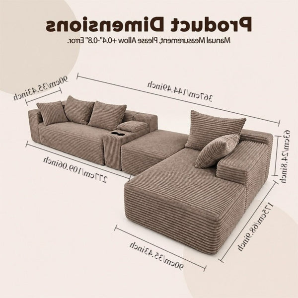 English Elm Advanced Corduroy Modular Sectional Deep Seat U Shape Sofa with Storage for Living Rooms T6117S00012