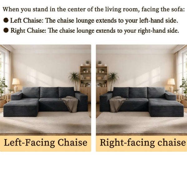 English Elm Advanced Corduroy Modular Sectional Deep Seat U Shape Sofa with Storage for Living Rooms T6117S00012