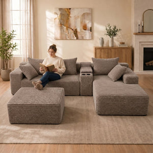 English Elm Advanced Corduroy Modular Sectional Deep Seat U Shape Sofa with Storage for Living Rooms T6117S00012