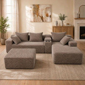 English Elm Advanced Corduroy Modular Sectional Deep Seat U Shape Sofa with Storage for Living Rooms T6117S00012