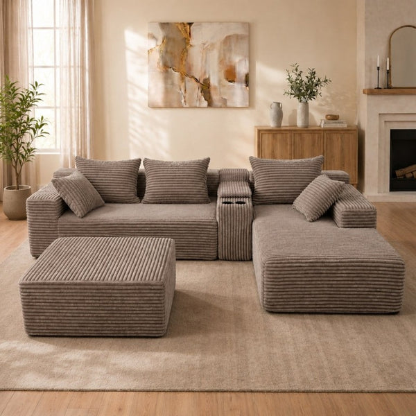 English Elm Advanced Corduroy Modular Sectional Deep Seat U Shape Sofa with Storage for Living Rooms T6117S00012