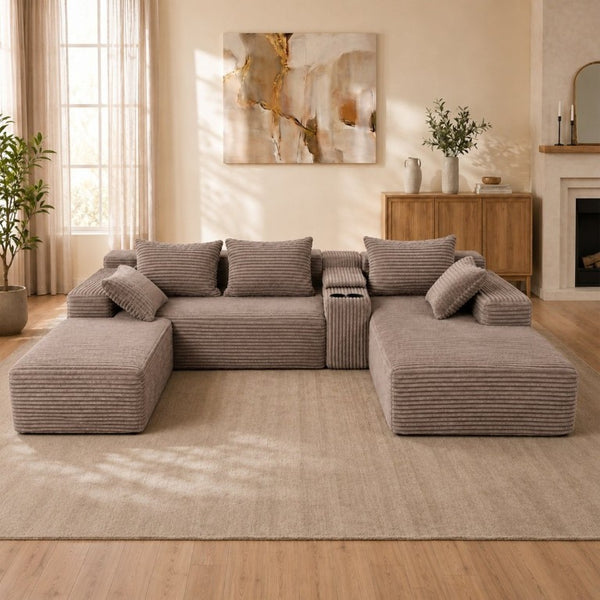 English Elm Advanced Corduroy Modular Sectional Deep Seat U Shape Sofa with Storage for Living Rooms T6117S00012
