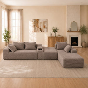 English Elm Advanced Corduroy Modular Sectional Deep Seat U Shape Sofa with Storage for Living Rooms T6117S00012