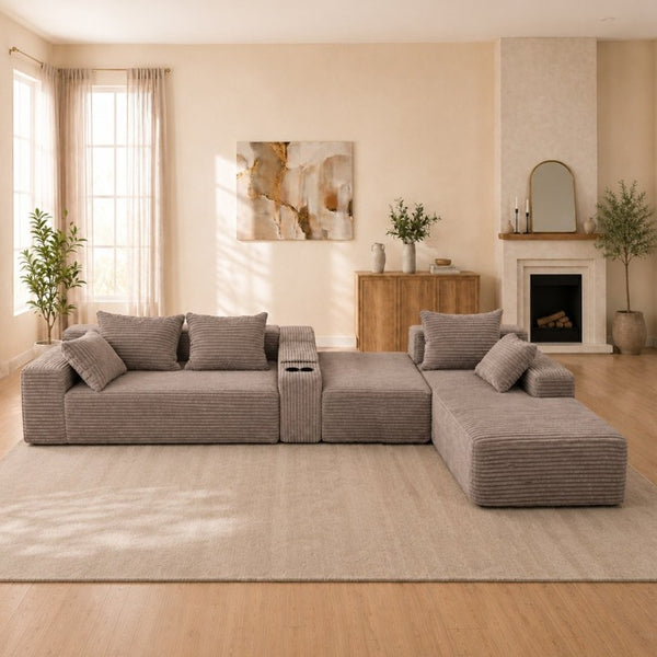 English Elm Advanced Corduroy Modular Sectional Deep Seat U Shape Sofa with Storage for Living Rooms T6117S00012