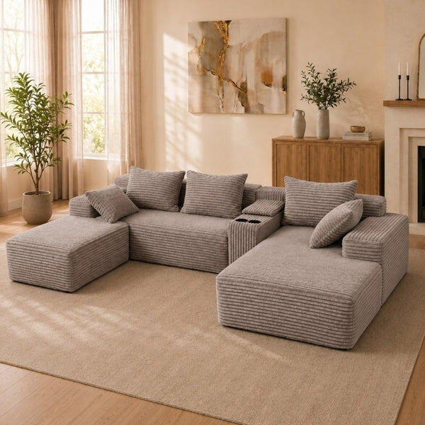 English Elm Advanced Corduroy Modular Sectional Deep Seat U Shape Sofa with Storage for Living Rooms T6117S00012