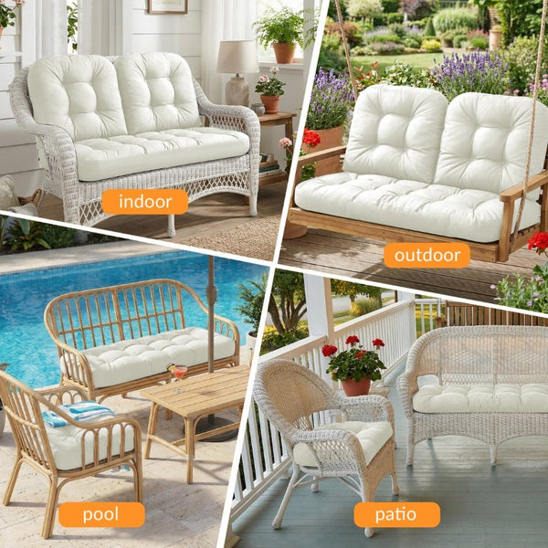English Elm Wicker Chair Cushion Set of 3 Tufted Olefin Waterproof Extra Thick Patio Seating T6136P516314