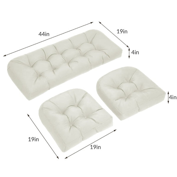 English Elm Wicker Chair Cushion Set of 3 Tufted Olefin Waterproof Extra Thick Patio Seating T6136P516314