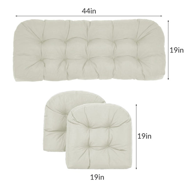 English Elm Wicker Chair Cushion Set of 3 Tufted Olefin Waterproof Extra Thick Patio Seating T6136P516314
