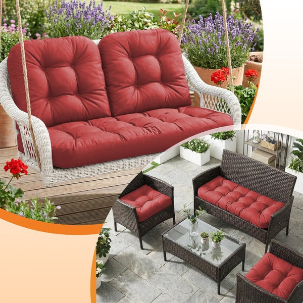 English Elm Wicker Chair Cushions Set of 3 Tufted Olefin Outdoor Patio Seating 4 Inch Thick Red T6136P517451