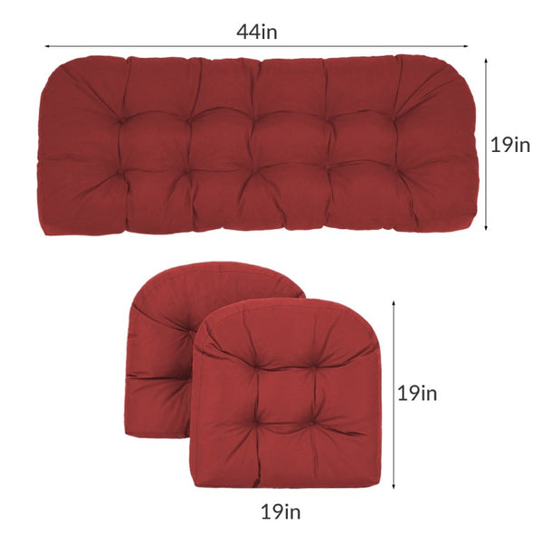 English Elm Wicker Chair Cushions Set of 3 Tufted Olefin Outdoor Patio Seating 4 Inch Thick Red T6136P517451