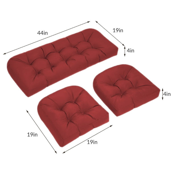 English Elm Wicker Chair Cushions Set of 3 Tufted Olefin Outdoor Patio Seating 4 Inch Thick Red T6136P517451