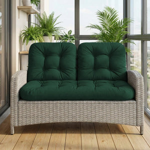 English Elm Wicker Chair Cushions Set of 3 Tufted Olefin Outdoor Patio Seating 4 Inch Thick Dark Green T6136P517475