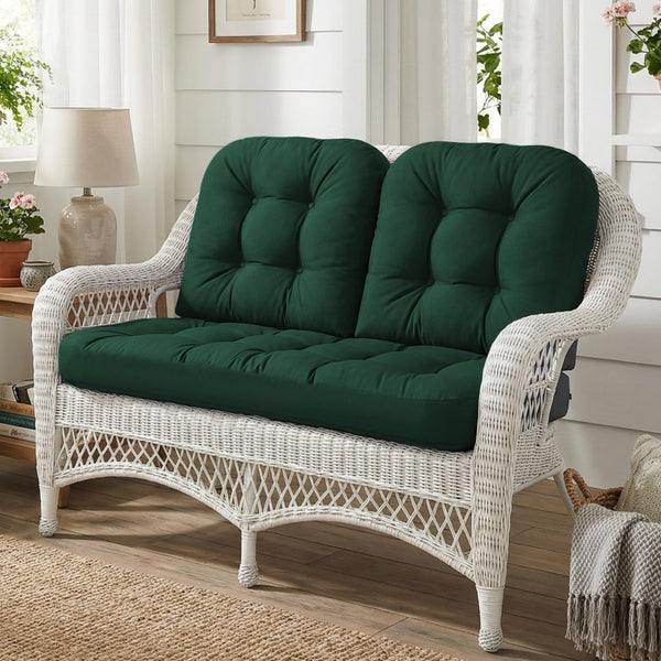 English Elm Wicker Chair Cushions Set of 3 Tufted Olefin Outdoor Patio Seating 4 Inch Thick Dark Green T6136P517475