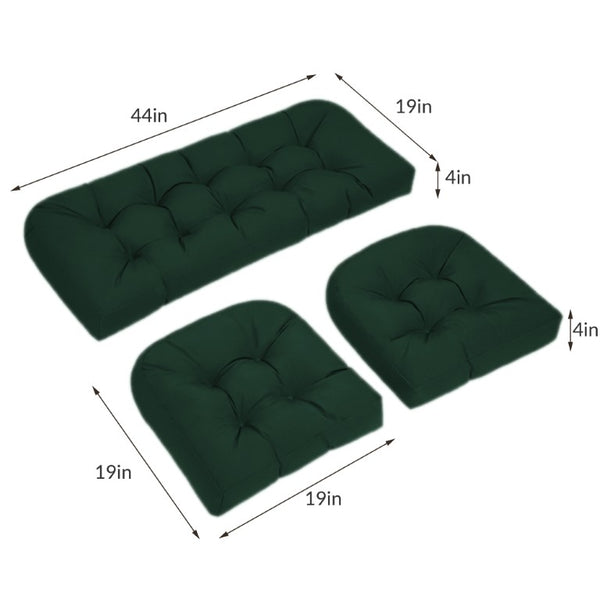 English Elm Wicker Chair Cushions Set of 3 Tufted Olefin Outdoor Patio Seating 4 Inch Thick Dark Green T6136P517475