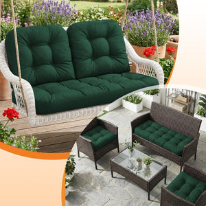 English Elm Wicker Chair Cushions Set of 3 Tufted Olefin Outdoor Patio Seating 4 Inch Thick Dark Green T6136P517475