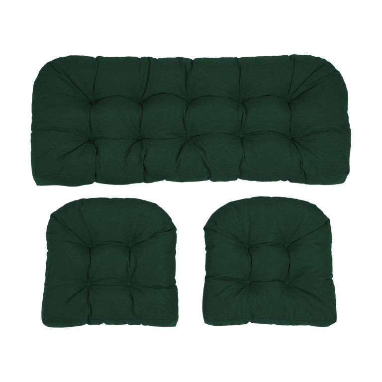 English Elm Wicker Chair Cushions Set of 3 Tufted Olefin Outdoor Patio Seating 4 Inch Thick Dark Green T6136P517475
