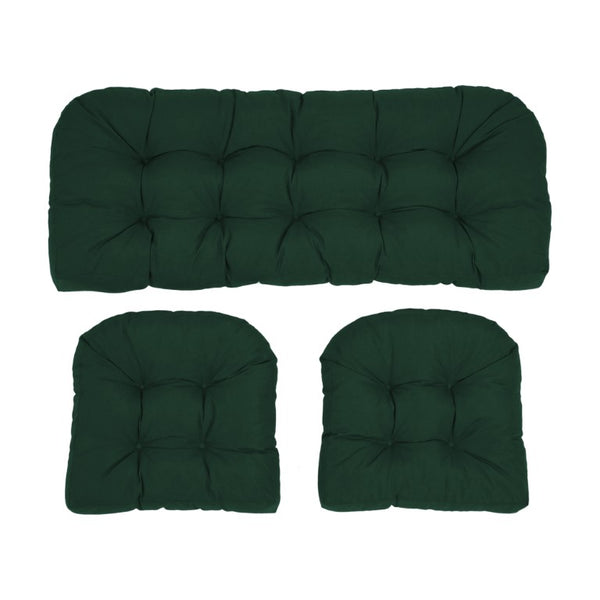 English Elm Wicker Chair Cushions Set of 3 Tufted Olefin Outdoor Patio Seating 4 Inch Thick Dark Green T6136P517475