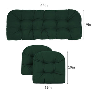 English Elm Wicker Chair Cushions Set of 3 Tufted Olefin Outdoor Patio Seating 4 Inch Thick Dark Green T6136P517475