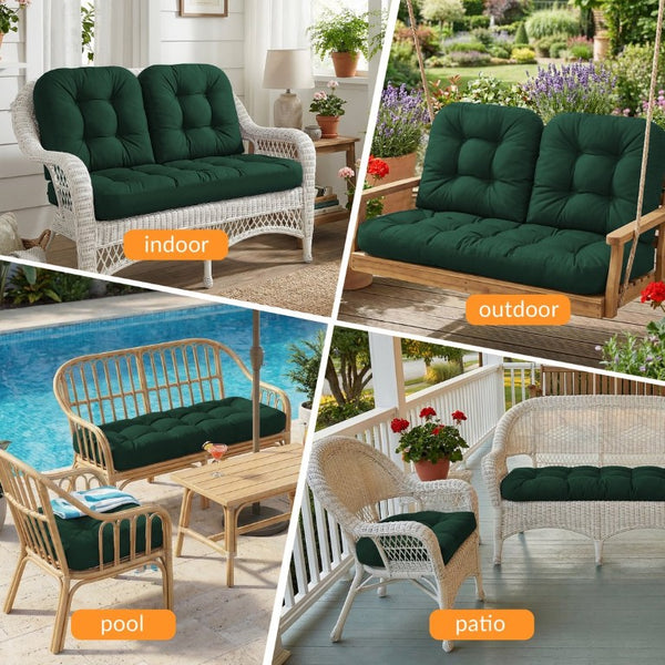 English Elm Wicker Chair Cushions Set of 3 Tufted Olefin Outdoor Patio Seating 4 Inch Thick Dark Green T6136P517475