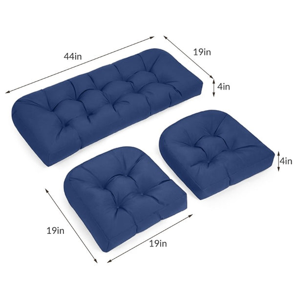 English Elm Wicker Chair Cushions Tufted Olefin Set of 3 Waterproof Extra Thick Patio Seating T6136P517502