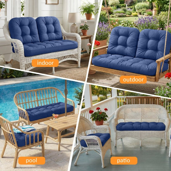 English Elm Wicker Chair Cushions Tufted Olefin Set of 3 Waterproof Extra Thick Patio Seating T6136P517502