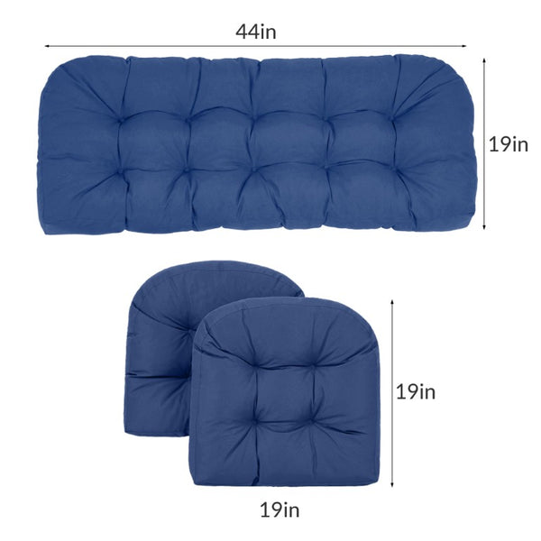 English Elm Wicker Chair Cushions Tufted Olefin Set of 3 Waterproof Extra Thick Patio Seating T6136P517502