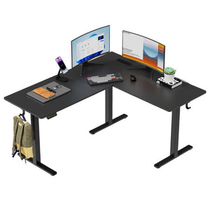 English Elm 63×55 L-Shaped Corner Standing Desk with Memory Presets and Embedded Power Outlet Black T6172P520298