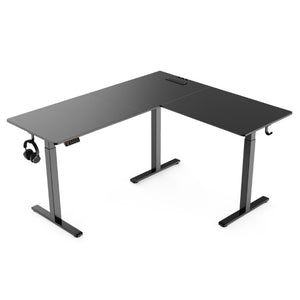 English Elm 63×55 L-Shaped Corner Standing Desk with Memory Presets and Embedded Power Outlet Black T6172P520298