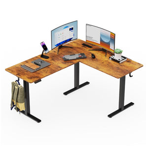 English Elm 63×55 L-Shaped Corner Standing Desk with Memory Presets and Embedded Power Outlet Brown T6172P520377