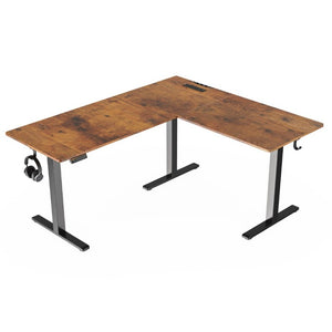 English Elm 63×55 L-Shaped Corner Standing Desk with Memory Presets and Embedded Power Outlet Brown T6172P520377