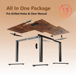English Elm 63×55 L-Shaped Corner Standing Desk with Memory Presets and Embedded Power Outlet Brown T6172P520377