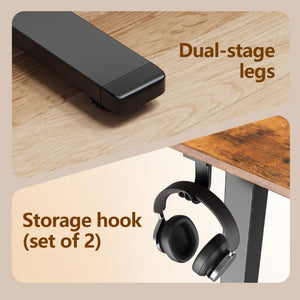 English Elm 63×55 L-Shaped Corner Standing Desk with Memory Presets and Embedded Power Outlet Brown T6172P520377