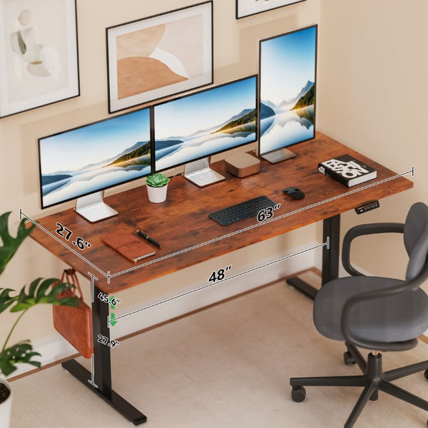 English Elm 63×28 63X28 Brown Motorized Standing Desk with Memory Presets and Child Lock for Home Office T6172P520527